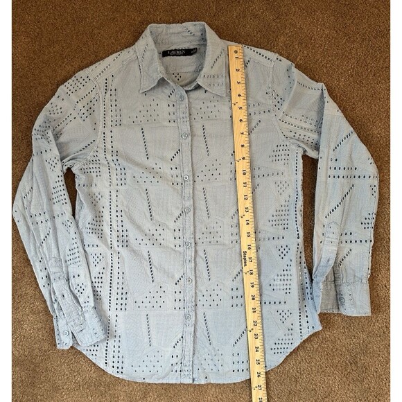Lauren Ralph Lauren Women's Eyelet Cotton Shirt  Medium, Indigo Sail - Picture 6 of 11